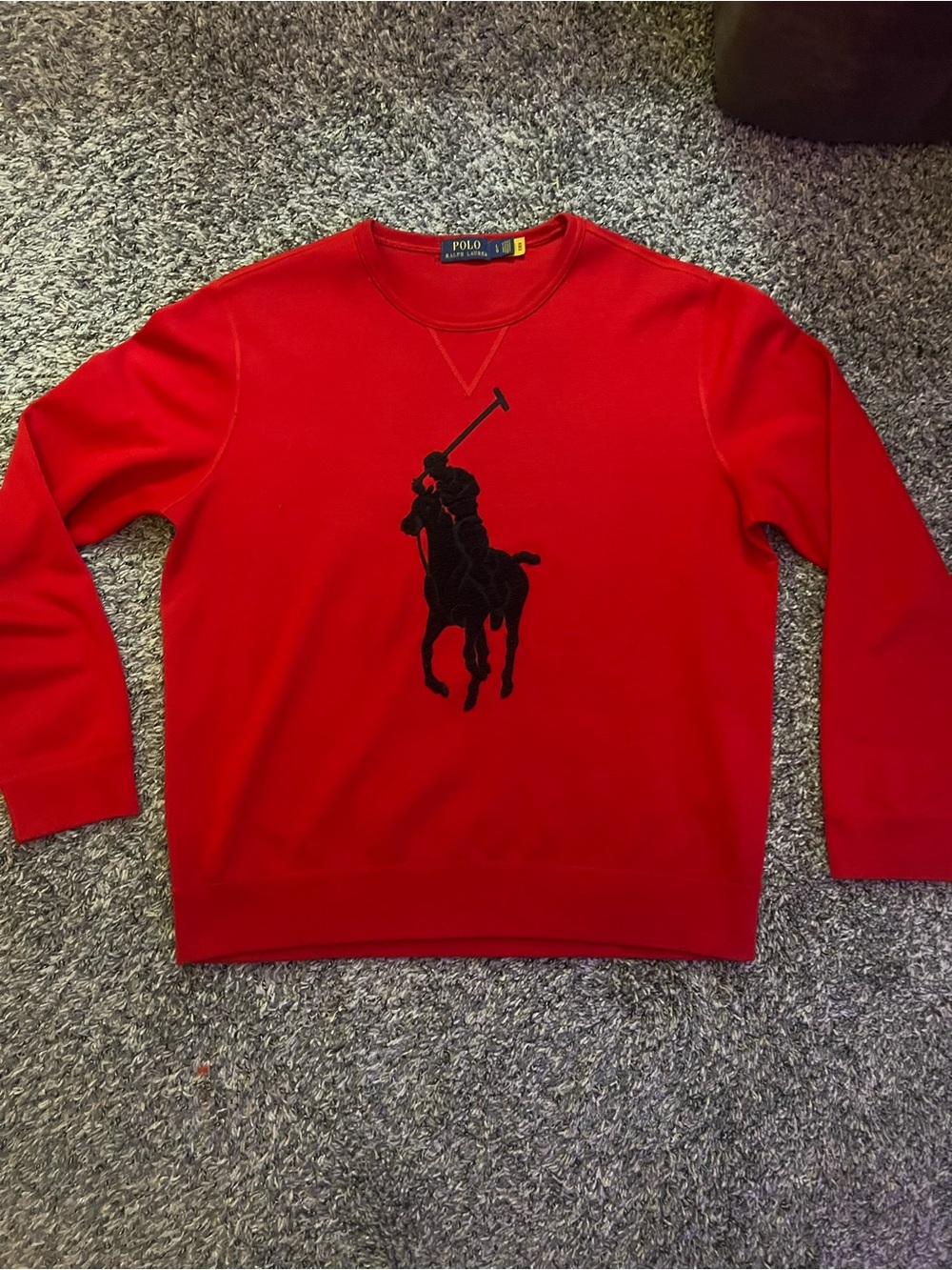 Ralph Lauren Red Crewneck Sweater with Large Black Polo Player